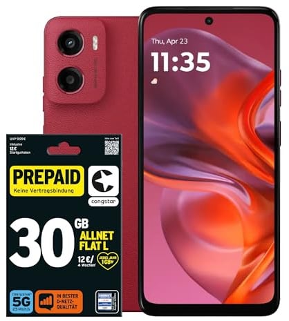 congstar Prepaid Bundle Prepaid L mit Motorola Moto G05 64GB, rot