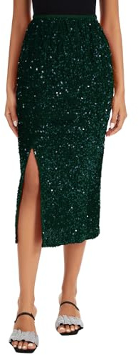 MINTLIMIT Damen Glitzer Lang Rock Samt Pailletten Bodycon Midi Röcke Hohe Taille Elegant Maxirock für Bankette und Partys Freizeitrock