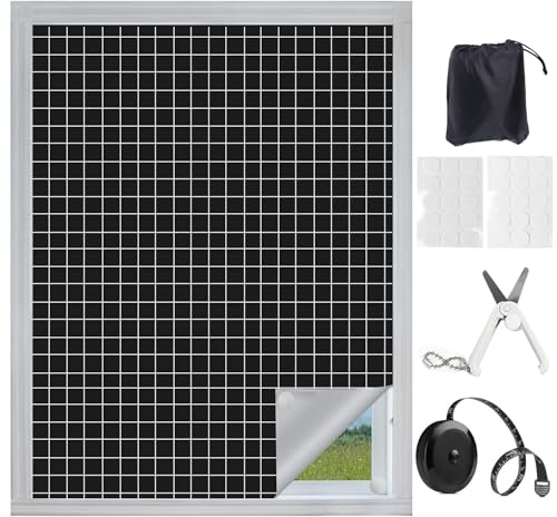 Verdunklungsrollo Ohne Bohren 1.45 × 2 m, 420D Silberbeschichtetes Oxford-Gewebe, Zuschneidbar, mit Klettverschluss, Maßband und Schere, Geeignet für Sonnenschutz, UV-Schutz