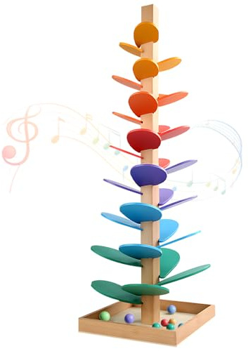 SGZIOO Montessori Sound Tree, 73cm Tumbles Montessori Sound Tree, Colorful Music Tree Wooden Marble Run with 10 Rainbow Balls, Rainbow Musical Tree
