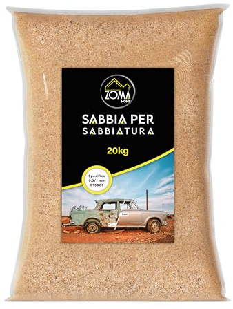 ZOMAHOME Sabbia per sabbiatrice specifica per sabbiatura 1 sacco da 20 kg, per compressore professionale, ideale per sabbiatura di ferro e legno, Sabbia testata con marcatura CE - Made in Italy