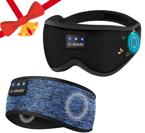 LC-dolida The Ultimate Relaxation kit - Bluetooth 3D Sleep Mask + Bluetooth Sport Headband Sleep Headphones - 100% Total Blackout, Zero Eye Pressure Eye Mask for Sleeping, Travels and Nap