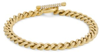 Fossil Carlie T-Bar Damen Gold-Ton Edelstahl Armband, JF04957710