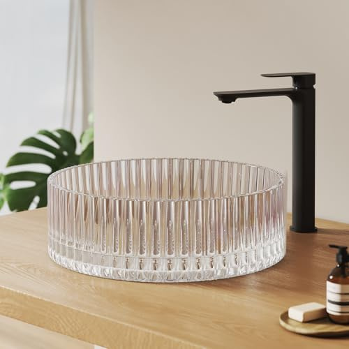 EMKE Aufsatzwaschbecken Glas, Rund, 400 x 400 mm, Regenbogen | Glaswaschbecken, Hochwertiges Glas, 45 mm-Ablauföffnung, Pflegeleichte, Waschtisch für Badezimmer und Gäste-WC