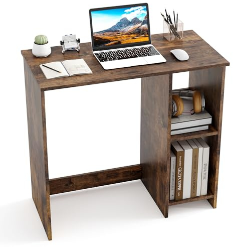COSTWAY Small Compact Computer Study Desk (Brown, 80 x 40 x 74cm) | Wooden Writing Workstation with Open Compartment, Modern Simple PC Laptop Working Desk for Home Office and Bedroom