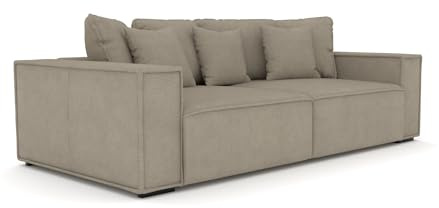 foamnova Megasofa York, B 244 x H 62 x T 117 cm, gemütlicher Cord mit feiner Rippenstruktur, in reichem Toffee, klare, Moderne Formsprache, breite Armlehnen, inklusive Kissen