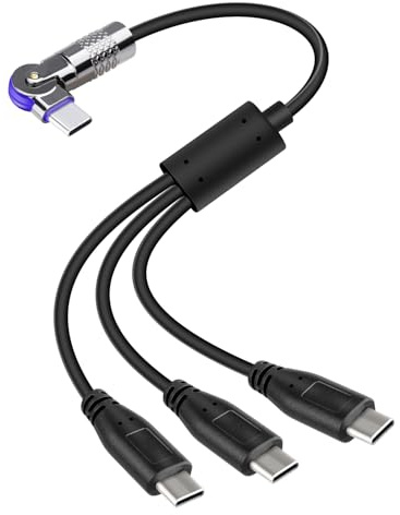 GELRHONR 3 in 1 USB C Splitter Cable,180 Degree Rotating USB 2.0 Type C Male to 3 Type C Male Fast Charging Cable 3A/15W for Cell Phones Tablets,Toys, Fans,30cm