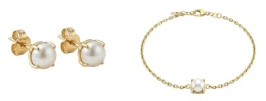 Suzan Gold® 375 Echtgold Schmuckset Damen Perlen Ohrringe Armband elegant zeitlos wasserfest nickelfrei Geschenk Set Pearlisse Gold hochwertig