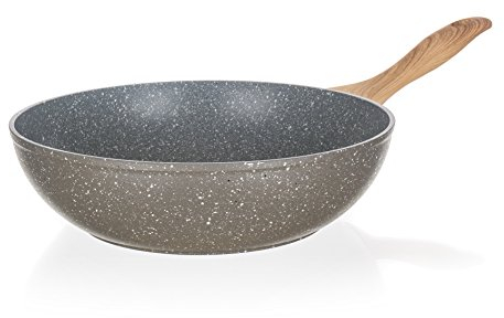 Banquet Natural Piedra Wok de Aluminio Forjado sartén, Aluminio Fundido, Color Gris Granito, 29 x 49 x 10 cm