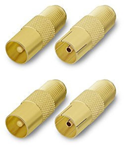 ARLI TV Adapter vergoldet IEC 9,5 mm 2x Antennenbuchse + 2 x Antennenstecker Antenne Kabel Sat F-Adapter Anlagen F-Stecker F-Buchse F-Kupplung F Verbindung Koax (2x Buchse 2x Stecker)