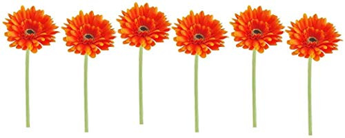 Set of 6 Orange Small Head Gerbera Artificial Silk Flowers (55cm)