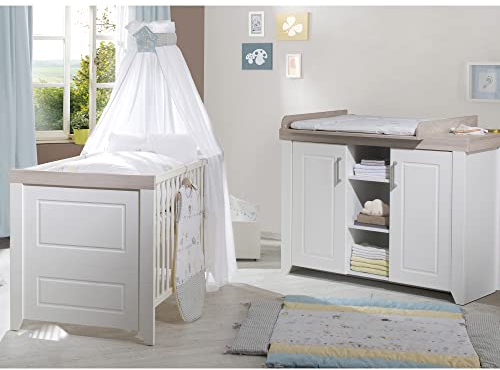 roba 2-tlg Zimmerset 'Felicia', Luna Elm/weiß inkl. Kombi-Bett 70x140 cm und breiter Wickelkommode