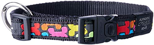 Rogz Hundehalsband, Größe L, 34–56 cm, Schwarz mit Knochenmotiv