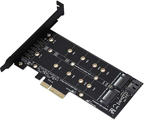 PCI-E 4X to M.2 NVMe SSD NGFF Adapter Card B-Key + M-Key Expansion Dual Interface, PCI-E Carte Adaptateur d'Extension 2 Ports, Support 2230 2242 2260 2280 20110 SSD, Compatible avec