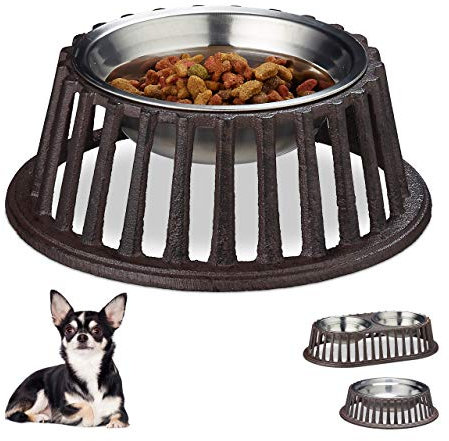 Gamelle pour chien en fonte de fer antiquité eau croquette nourriture bol inox