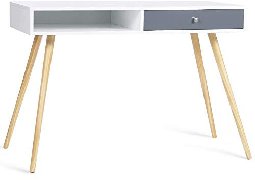 IDMarket - Bureau scandinave Effie Bois Blanc tiroir Gris