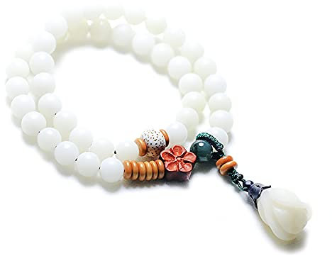 DONGYUCHUN Frauen & Männer 8Mm Natürliche Bodhi Wurzelarmband, Weiße Bodhi, Buddha Perlen Hand String Armband Segen Beten Zubehör Wenwan