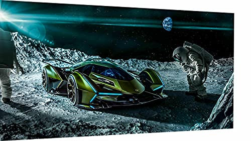 Magic Canvas Art - Bilder Autos Lamborghini Mond Leinwandbild 1- teilig Hochwertiger Kunstdruck modern Wandbilder Wanddekoration Design Wand Bild – A3356, Größe: 150 x 100 cm