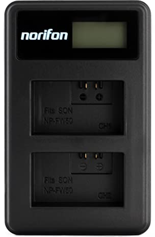 NP-FW50 Dual Channel LCD USB Charger for Sony Alpha 6000, 6000, 5100, 5000, ILCE-6000, 7, NEX-6, 5T, 5R, 7, 5, 3N, 3, C3, SLT-A37 Camera and More