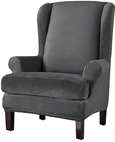WWYL Samt Ohrensessel Bezug,Sesselbezug, Ohrensessel Husse Ohrensessel Bezug Stretch Sesselhussen Sessel Bezug Husse (Grau)