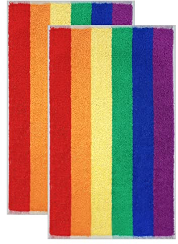 Lashuma Gästehandtücher Set 30x50 cm, 2X Handtücher bunt Regenbogen Streifen Frottiertücher