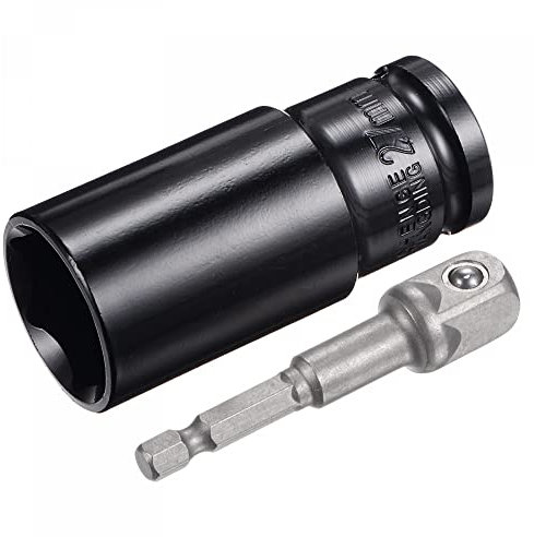 sourcing map 1/2 Drive Socket Accessory Set, 27mm Deep 6-Point Impact Socket 3 Length and 1/4 Hex Shank Adapter