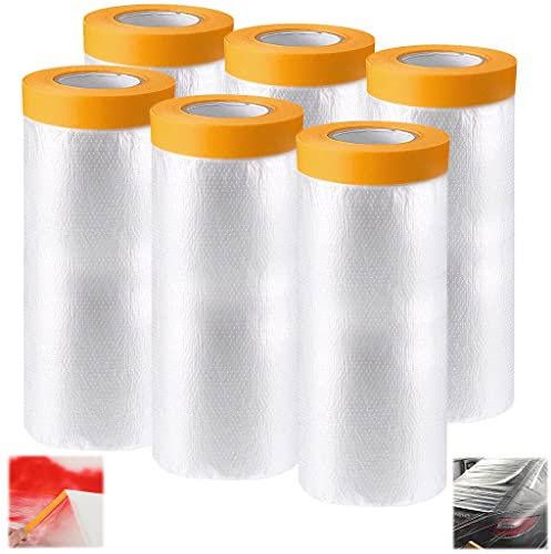 Tongboke 6 Rollo Película Protectora y Cinta Adhesiva de Pintor para Enmascarar, Plasticos para Protector Pared Cubrir Muebles Pintor, Película Antipolvo, Plastico Cubretodo110cm×20m