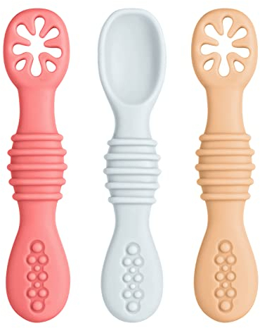 Vicloon Cuillères d'apprentissage pour Enfants et Bébé,3pcs Cuillere Bebe Apprentissage Ustensile d'apprentissage Adapté à Dentition Première Étape Recommandé par Experts Sevrage