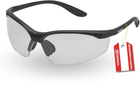 Gebol Schutzbrille Reader Klar | mit Lesehilfe 1,5-3,0 Dioptrie | sportliches Design | gummierte Nasen- u. Bügelpolster | für Damen und Herren | Größe universal | schwarz | 1 Stück