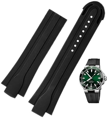 HAODEE 24 mm x 12 mm Bandanstoß Gummi wasserdichtes Uhrenarmband für Oris Armband Silikon Uhrenarmband Edelstahl Faltschließe (Farbe: 25-12 mm, Größe: 24-12 mm)