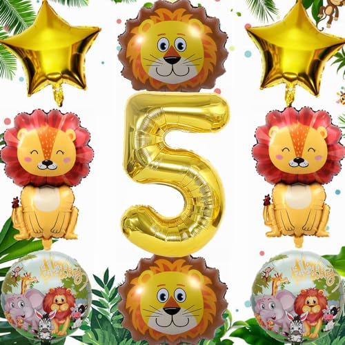 Yunchu Online 5. Geburtstag Dschungel Dekoration - Löwe Luftballon Set für Junge Mädchen mit Dschungel Tiere Folienballons