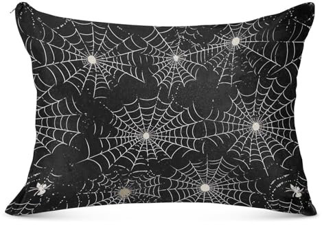 CHIFIGNO Schwarzer Kissenbezug mit Halloween-Spinnennetz, dekorativer Kissenschutz, langer Kissenbezug für Couch, Bett, Sofa, Auto, 50,8 x 76,2 cm