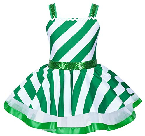 Jugaoge Mädchen Weihnachten Ballettkleid Spaghetti Top Tanzkleid mit Tutu Rock Rot Weiß Streifen/Grün Weiß Streifen Tanzbekleidung Dancewear Grün 116