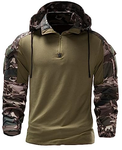 Mymyguoe Herren Hoodie Camouflage Pullover Tactical Langarmshirt Combat Kapuzenjacke Slim Fit Langarm Camouflage Shirt Paintball Airsoft Army Kapuzenpullover Militär Uniform