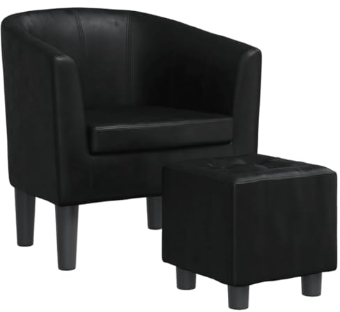 vidaXL Clubsessel, Sessel mit gepolstertem Sitz Armlehnen, Cocktailsessel mit Fußhocker, Loungesessel Relaxsessel Polstersessel, Schwarz Kunstleder