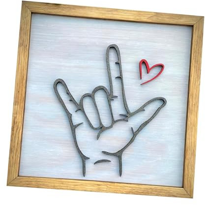 Wupocicle I Love You Sign Language Ornament, The Original I Love You Hand Sign ASL Ornament Wood, Creative Handicrafts Wall Art Hanging Ornament for Home Living Room Bedroom (large)