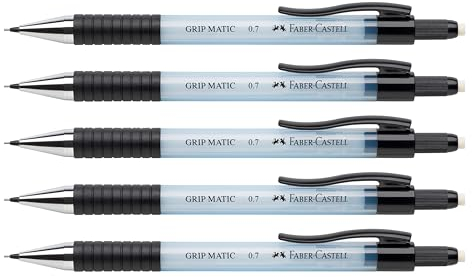 Faber-Castell 205205 - Druckbleistift Grip Matic sky blue, 5 Stück, Härtegrad B, Mine 0,7 mm, inkl. Radierer