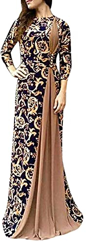 Azruma Damen Kleider Sommer Abschlusskleider Sommerkleidung Damen Gothic Kleid Frauen Muslimische Drucken Bodenlang Islamische Kleider Ramadan Gebetskleidung Maxi Rock Für Damen Sommer (Braun, 5XL)