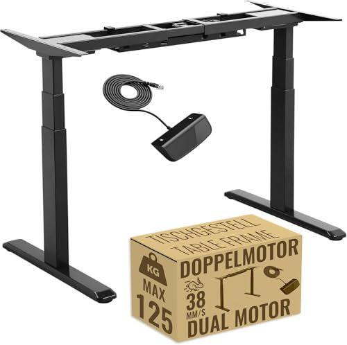 RICOO Höhenverstellbarer Schreibtisch elektrisch WM0623-B Bürotisch Gestell mit 2 Motoren ohne Tischplatte Computer Tisch Büro Arbeitstisch Rahmen schwarz