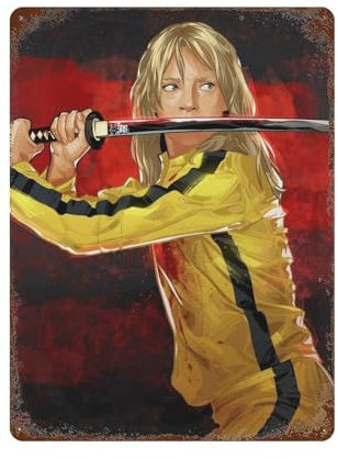 PAUSUDJEIL Kill Bill Filmposter, Wanddekoration, Kunst, Metallblechposter, moderne Heimdekoration, Kunst, Metallposter, Hausbar, Laden, Dekorationen, Vintage-Schild, Geschenk, 39,9 x 30 cm