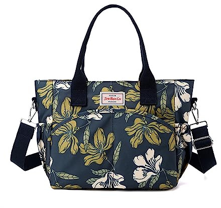 NICOLE & DORIS Damen Handtasche Große Tasche Casual Umhängetasche mit Mehreren Taschen Shopper Schultertasche Blume Henkeltasche Bunte Tote Handtaschen Crossbody Bag Dunkelblau 1