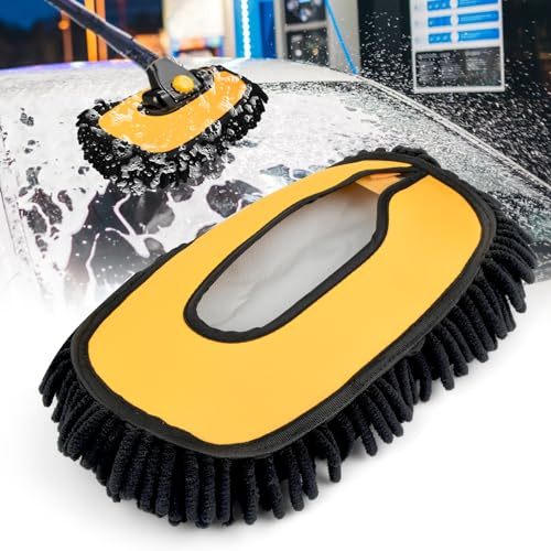 Cepillo de lavado de coche telescópico con arco de 15°, Curvo Cepillo Lavar Coche, Suministros De Limpieza De Automóviles De Microfibra, para Limpiar Caravanas Furgonetas y Coches Camiones SUV