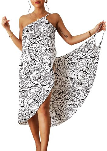 ATRACTIVOLL Femme Cache-Maillots et Sarongs de Bain, Été Robe de Plage, Bikini Cover Up, Kimono Tunique sans Manches, avec Bretelles Spaghetti, Imprimé Grande Taille Beachwear