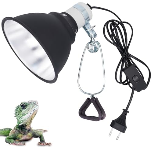 BREUAILY Support de Lampe Chauffante Tortue Aluminium Dôme Support de Lampe Basking pour Tortue avec Interrupteur et Pince Pivotante à 360 ° pour Amphibiens Lézards Tortues Geckos (5.5 inch)
