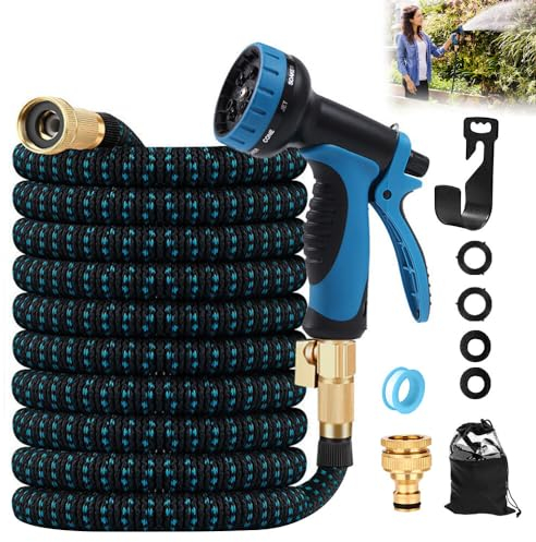 Gobesty Flexibler Gartenschlauch, 22.5M Wasserschlauch Flexibel, Dehnbarer Wasserschlauch mit 10-Funktionen-Düse, Leichter und Knickfreier Flexischlauch, Gartenschläuche mit 3-Fach Latexkern (Blau)