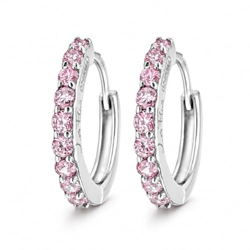 Coppia di Orecchini a Cerchio Rosa cerchietti strass in argento 925 rodiato - Hoops Collection