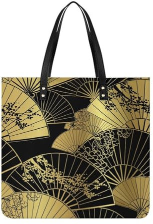 FZRTGOP Japanischer Fächer Damen Shopper Handtasche Umhängetasche Schultertasche Für Büro Schule Einkauf 39x39cm