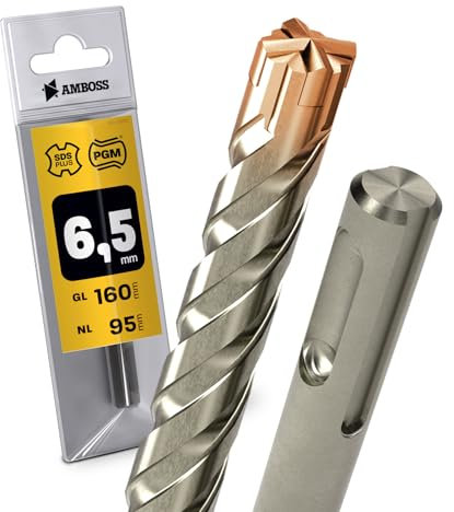 SDS Plus Hammer Drill Bit 4 x Cutting PGM Diameter 6.5 mm x 95 mm - Amboss Werkzeuge SDS Crusher 4 - HM Concrete Drill Carbide Professional Drill Bit 6.5 mm x 95 - Masonry Drill Bit Reinforced