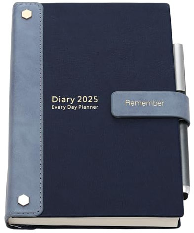 Mljtoyo, Agenda 2025, formato A5, da gennaio a dicembre 2025, formato A5, un giorno per pagina, con penna, planner settimanale mensile, tasca interna, adesivi, carta spessa avorio 80 g/m², 352 pagine