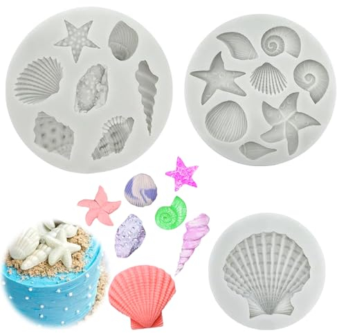 Stampi in silicone a tema marino, 3 pezzi, conchiglie, conchiglie, stelle marine, coralli, per decorare torte, cioccolatini, caramelle